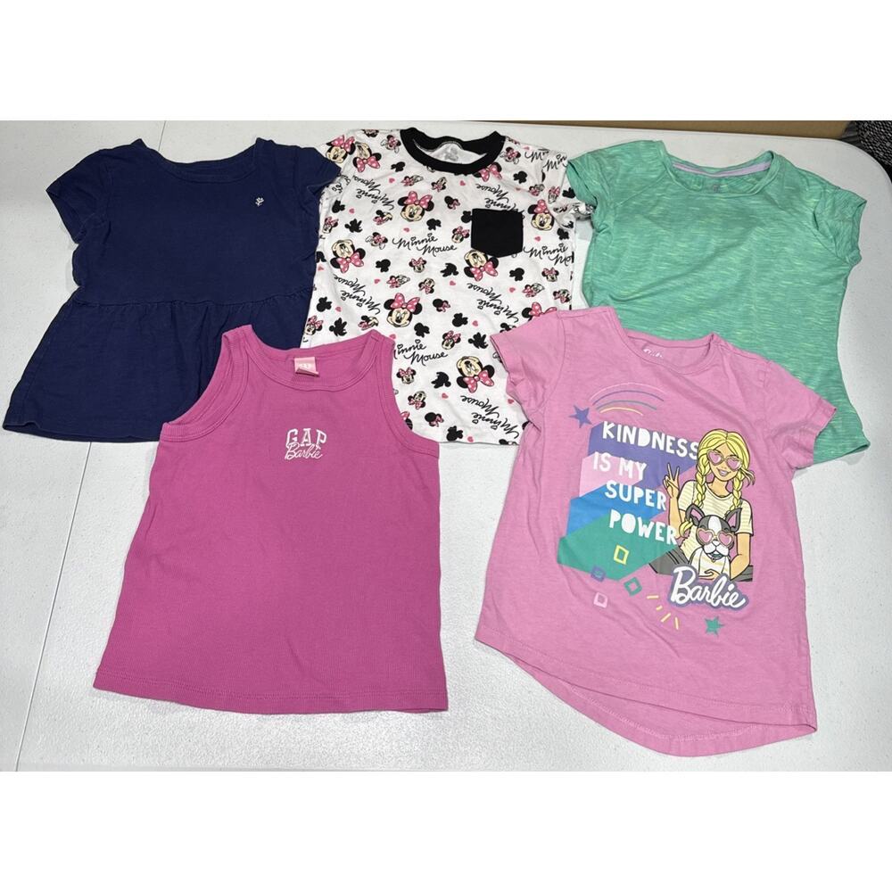Girl Clothes Size 4-5 Tops Barbie, Minnie Mouse Tee Casual Colorful T-Shirt
